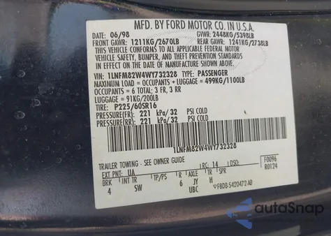 1998 Lincoln Town Car Signature из США, поврежденный, VIN 1LNFM82W4WY732328